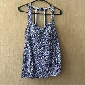Lands End Blouson Tankini Swim Suit Bandana Paisley Blue White 497215 Sz 8
